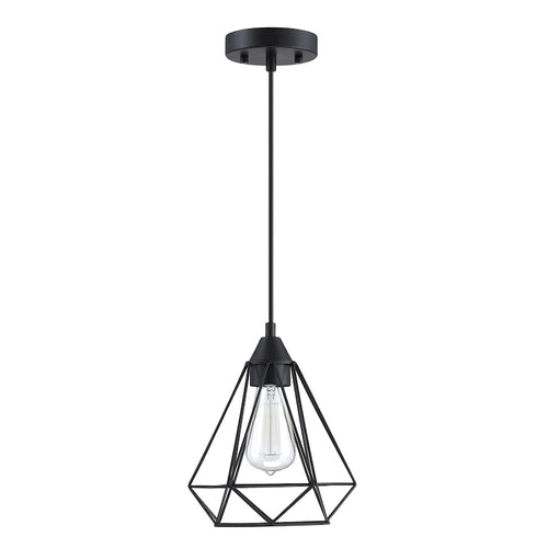 1-Light Lantern Chandelier with Black Diamond-shaped Metal Outer Cage