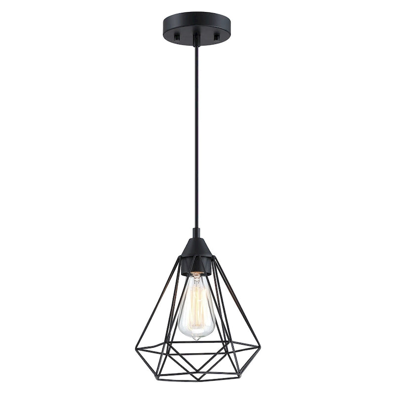 1-Light Lantern Chandelier with Black Diamond-shaped Metal Outer Cage