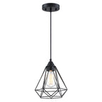 1-Light Lantern Chandelier with Black Diamond-shaped Metal Outer Cage