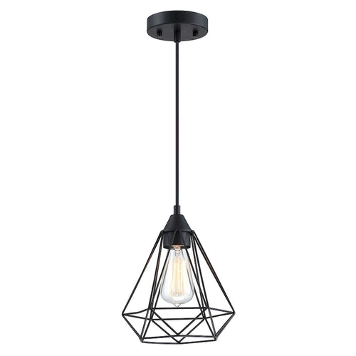 1-Light Lantern Chandelier with Black Diamond-shaped Metal Outer Cage