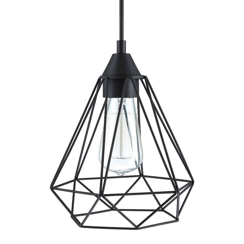1-Light Lantern Chandelier with Black Diamond-shaped Metal Outer Cage