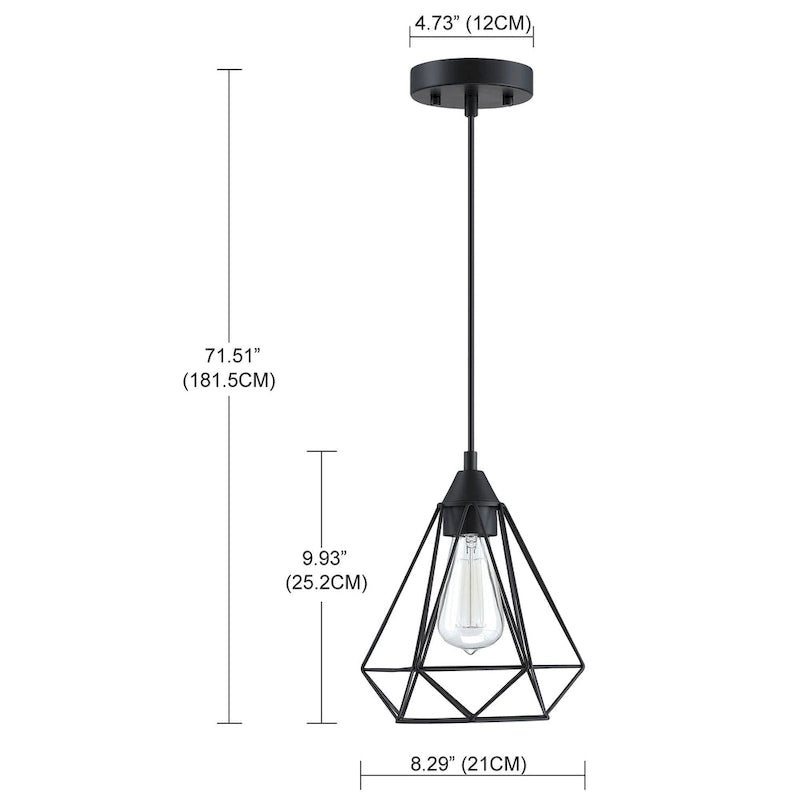 1-Light Lantern Chandelier with Black Diamond-shaped Metal Outer Cage