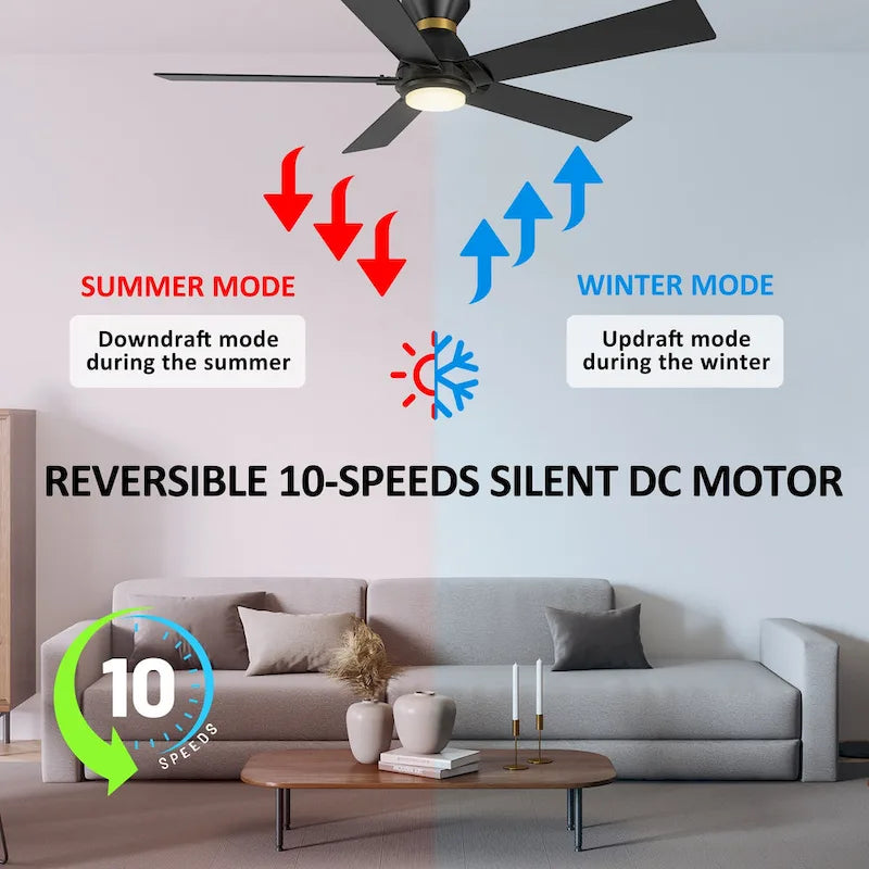 CARRO Joule 52  5-Blade Black Smart Ceiling Fan with Light and Remote