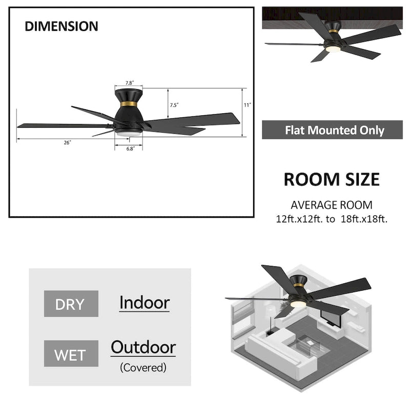 CARRO Joule 52  5-Blade Black Smart Ceiling Fan with Light and Remote