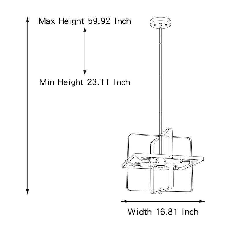 4-Light Modern Geometric Linear Pendant, Classic Black+Brass Dust - 16.81 x16.81 x16.14