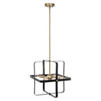 4-Light Modern Geometric Linear Pendant, Classic Black+Brass Dust - 16.81 x16.81 x16.14