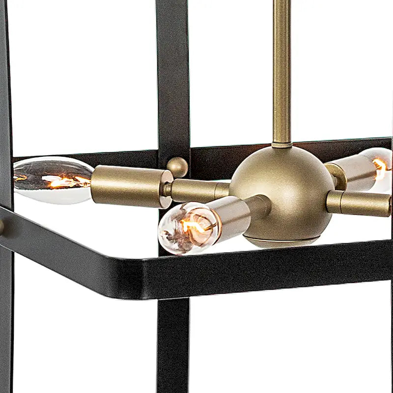 4-Light Modern Geometric Linear Pendant, Classic Black+Brass Dust - 16.81 x16.81 x16.14