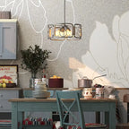 4 light farmhouse industrial chandelier wood accents drum pendant light