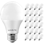 Luxrite A19 LED Light Bulb 60W Equivalent 3500K 800 Lumens Dimmable 9W Enclosed Fixture Rated E26 Base 24 Pack