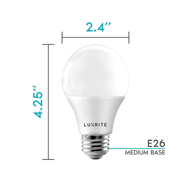 Luxrite A19 LED Light Bulb 60W Equivalent 3500K 800 Lumens Dimmable 9W Enclosed Fixture Rated E26 Base 24 Pack