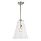 Hayes 11.5  1-Light Mid-Century Modern Iron/Seeded Glass LED Pendant, Nickel/Clear by JONATHAN Y