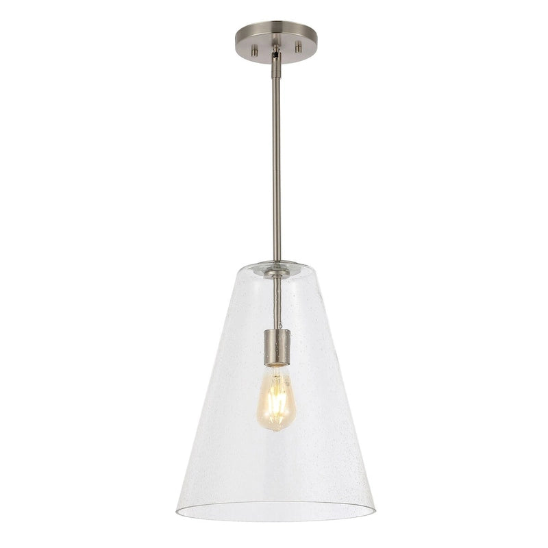 Hayes 11.5  1-Light Mid-Century Modern Iron/Seeded Glass LED Pendant, Nickel/Clear by JONATHAN Y