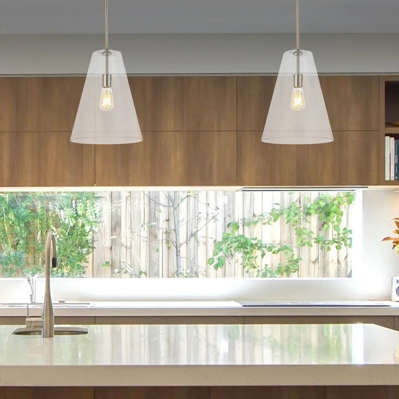 Hayes 11.5  1-Light Mid-Century Modern Iron/Seeded Glass LED Pendant, Nickel/Clear by JONATHAN Y