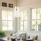 Hayes 11.5  1-Light Mid-Century Modern Iron/Seeded Glass LED Pendant, Nickel/Clear by JONATHAN Y