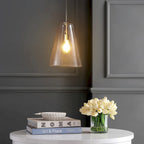 Hayes 11.5  1-Light Mid-Century Modern Iron/Seeded Glass LED Pendant, Nickel/Clear by JONATHAN Y