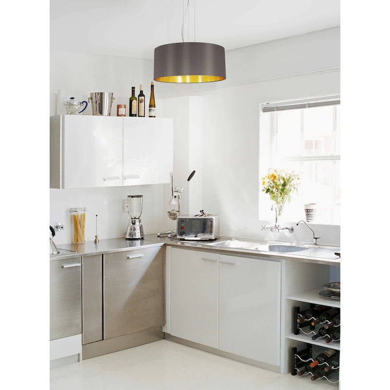 Eglo Maserlo 3-light Satin Nickel Pendant with Cappuccino and Gold