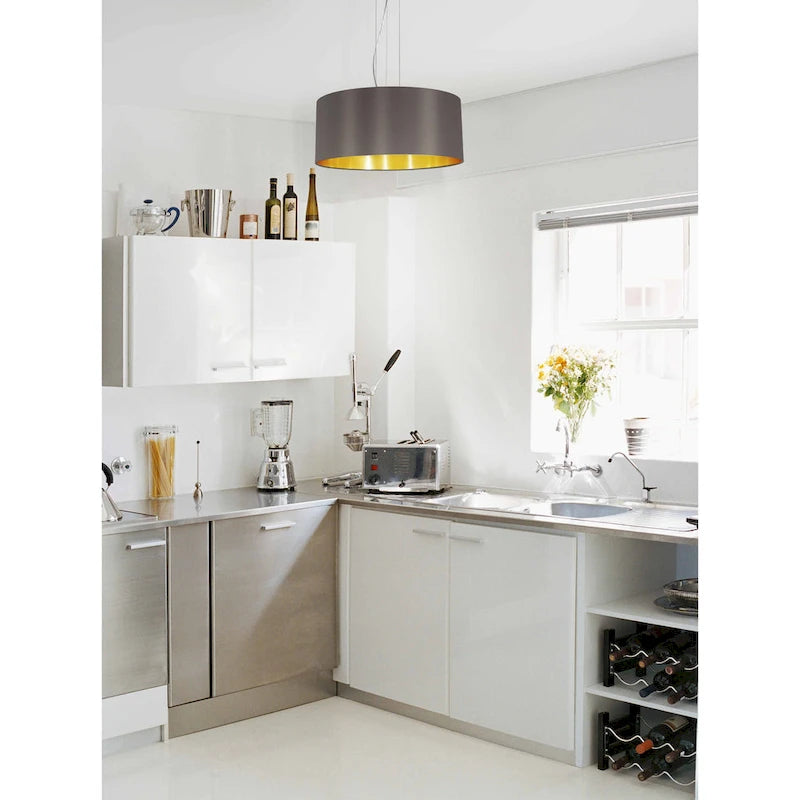 Eglo Maserlo 3-light Satin Nickel Pendant with Cappuccino and Gold