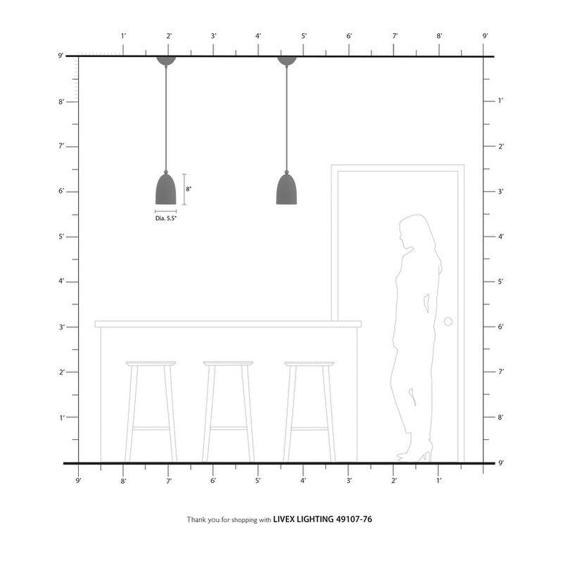 Livex Lighting 1 Light Scandinavian Gray Mini Pendant, 49107-76 - 5.5  Dia x 12  - 80  Adj. H