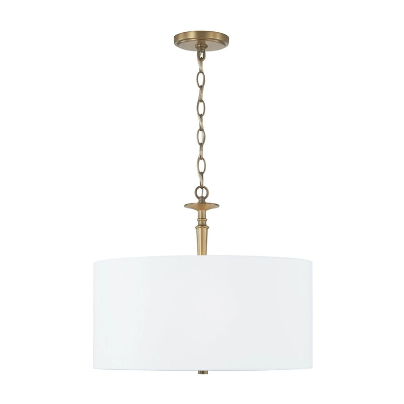 Abbie 3-light Drum Pendant w/ White Fabric Shade & White Glass DIffuser