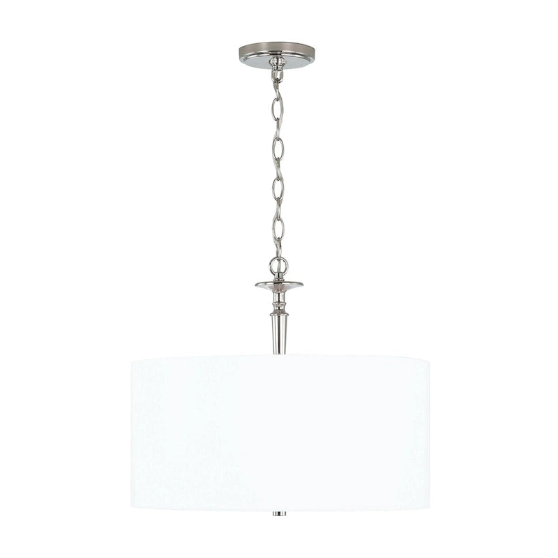 Abbie 3-light Drum Pendant w/ White Fabric Shade & White Glass DIffuser