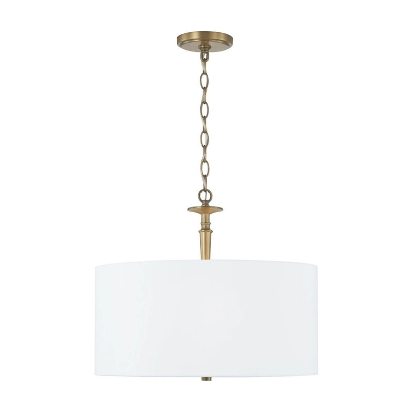 Abbie 3-light Drum Pendant w/ White Fabric Shade & White Glass DIffuser