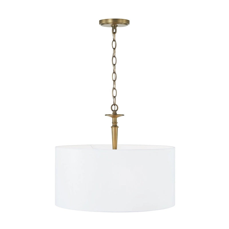 Abbie 3-light Drum Pendant w/ White Fabric Shade & White Glass DIffuser