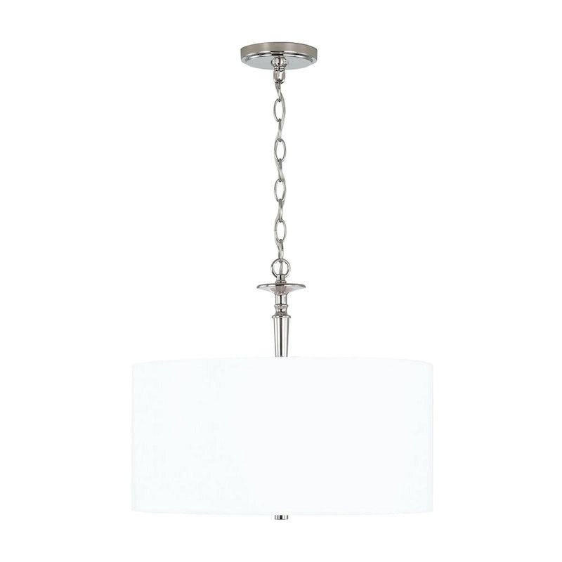 Abbie 3-light Drum Pendant w/ White Fabric Shade & White Glass DIffuser