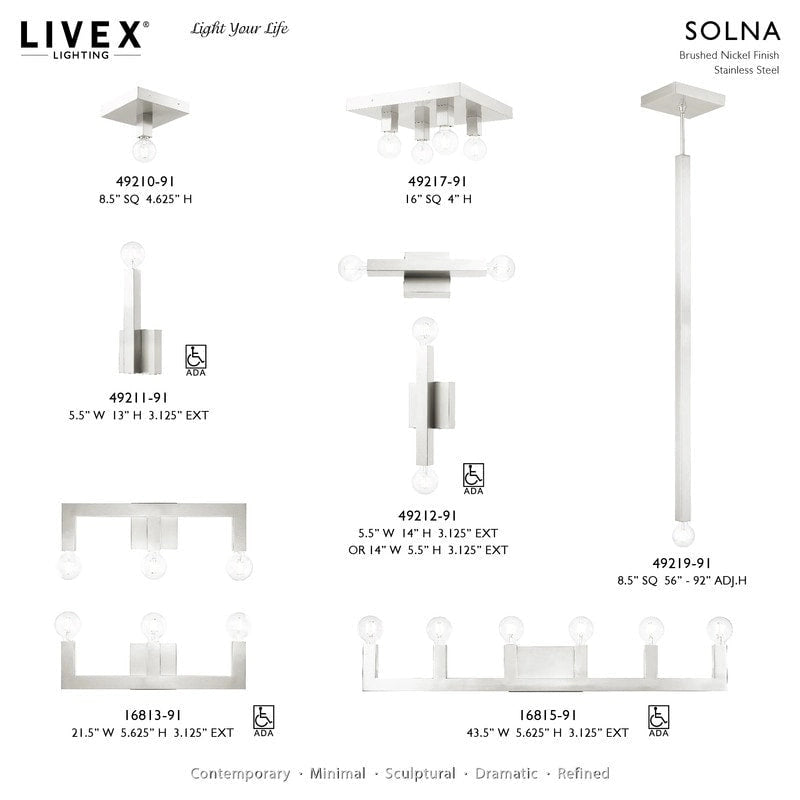 Livex Lighting 1 Light Mini Pendant, 49219-91 - 8.5  Sq. x 56  - 92  Adj. H