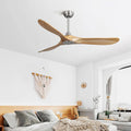 60 Inch Outdoor Ceiling Fan Without Light 3 Solid Wood Blade with DC Motor Remote Control