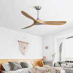 60 Inch Outdoor Ceiling Fan Without Light 3 Solid Wood Blade with DC Motor Remote Control