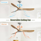 60 Inch Outdoor Ceiling Fan Without Light 3 Solid Wood Blade with DC Motor Remote Control