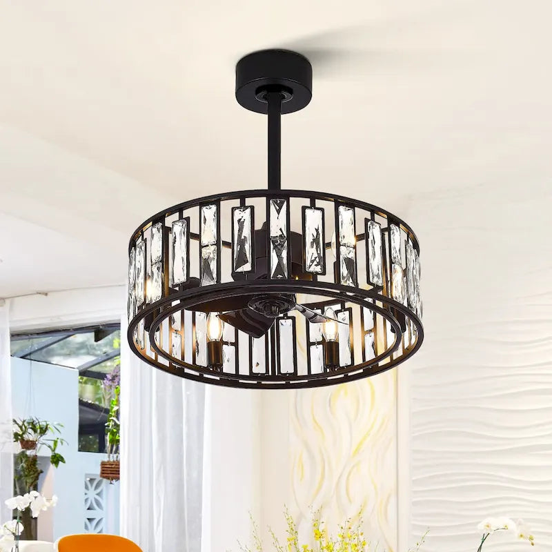 20-In Black Crystal Caged Ceiling Fan with Light Remote