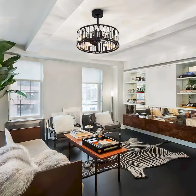 20-In Black Crystal Caged Ceiling Fan with Light Remote