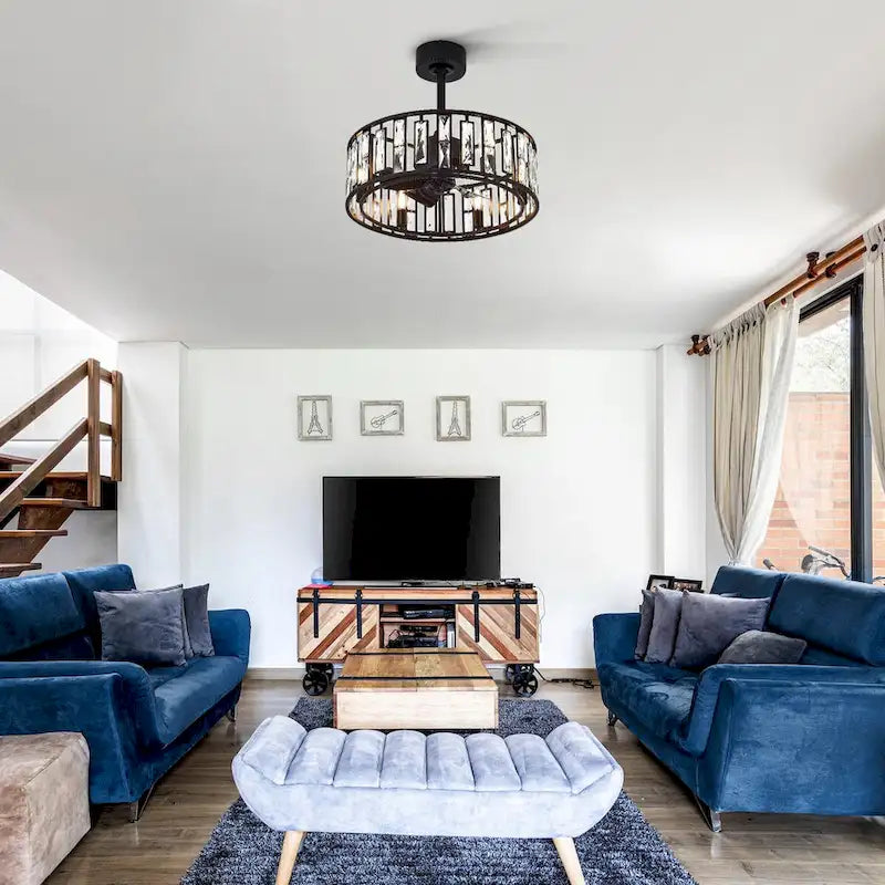 20-In Black Crystal Caged Ceiling Fan with Light Remote