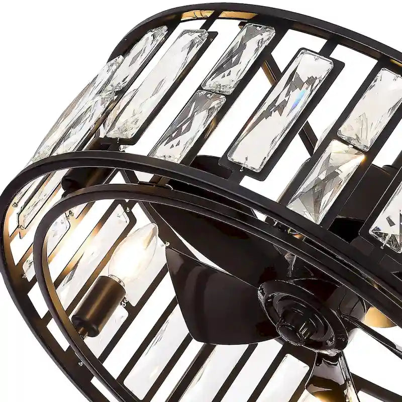 20-In Black Crystal Caged Ceiling Fan with Light Remote