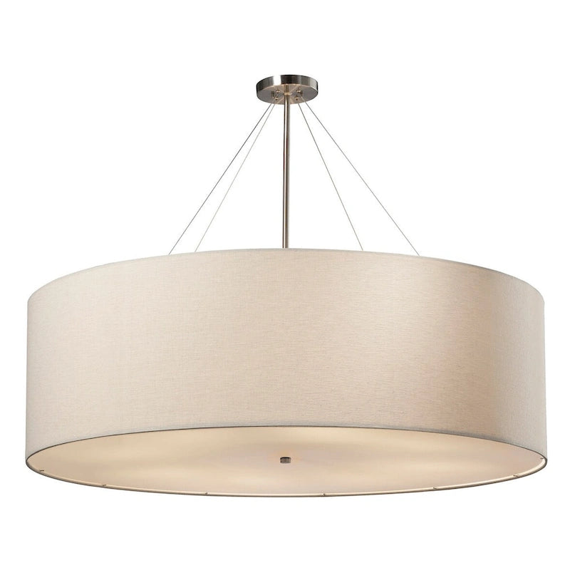 EVOLV Textile Classic 48-inch Brushed Nickel Drum Pendant, White Shade