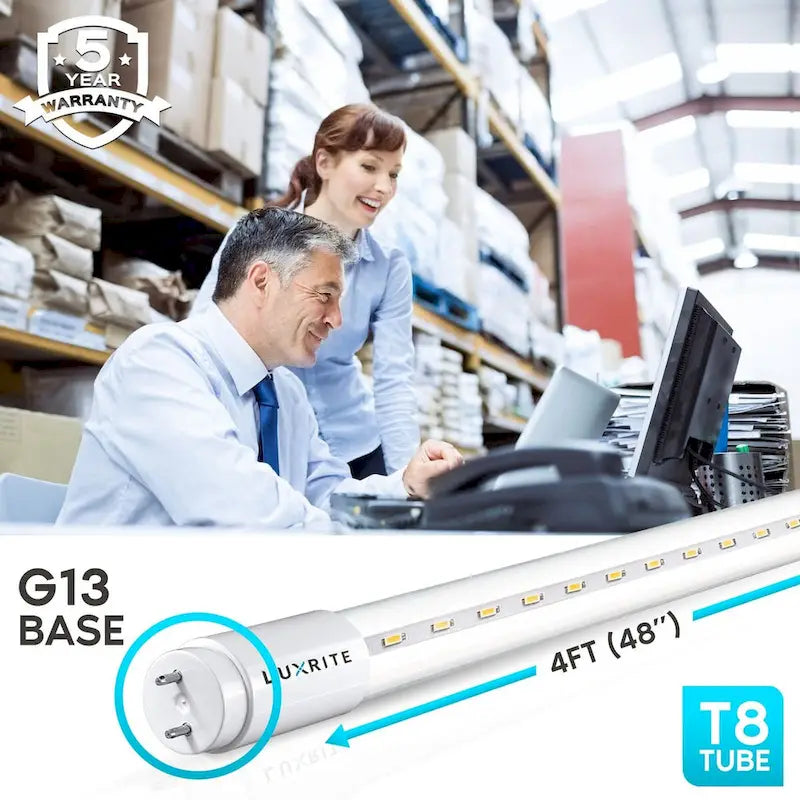Luxrite 4FT T8 LED Tube Light, Ballast and Ballast Bypass Compatible, 13W=32W, Single-End or Double-End Powered (4 Pack)