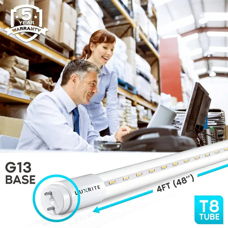 Luxrite 4FT T8 LED Tube Light, Ballast and Ballast Bypass Compatible, 13W=32W, Single-End or Double-End Powered (4 Pack)