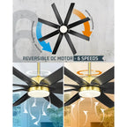 70 Inch 24W DC Led Ceiling Fan with Lights, 8-Blades, Remote Control and App and Alexa Google Voice Control