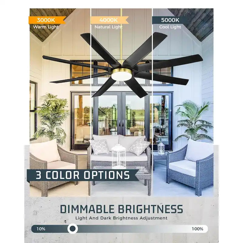 70 Inch 24W DC Led Ceiling Fan with Lights, 8-Blades, Remote Control and App and Alexa Google Voice Control