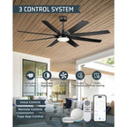 70 Inch 24W DC Led Ceiling Fan with Lights, 8-Blades, Remote Control and App and Alexa Google Voice Control