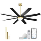 70 Inch 24W DC Led Ceiling Fan with Lights, 8-Blades, Remote Control and App and Alexa Google Voice Control