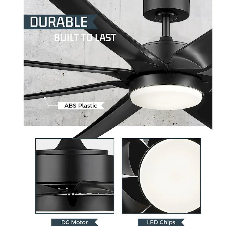70 Inch 24W DC Led Ceiling Fan with Lights, 8-Blades, Remote Control and App and Alexa Google Voice Control