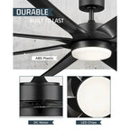 70 Inch 24W DC Led Ceiling Fan with Lights, 8-Blades, Remote Control and App and Alexa Google Voice Control