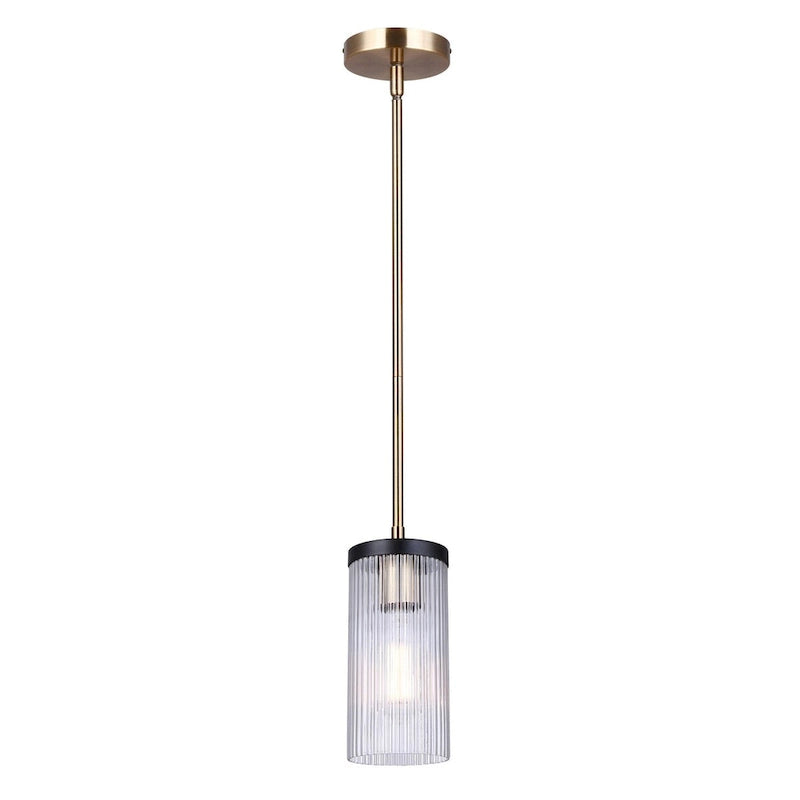 JENNER 60-Watt 1 Light Matte Black and Gold Mid Century Modern Pendant with Clear Glass Shade