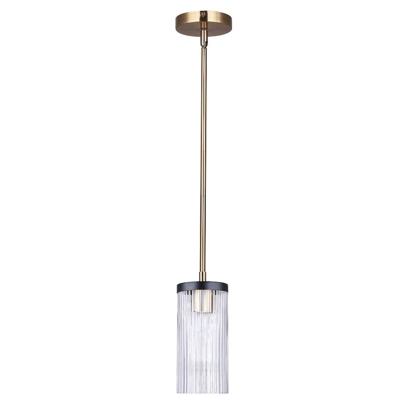 JENNER 60-Watt 1 Light Matte Black and Gold Mid Century Modern Pendant with Clear Glass Shade