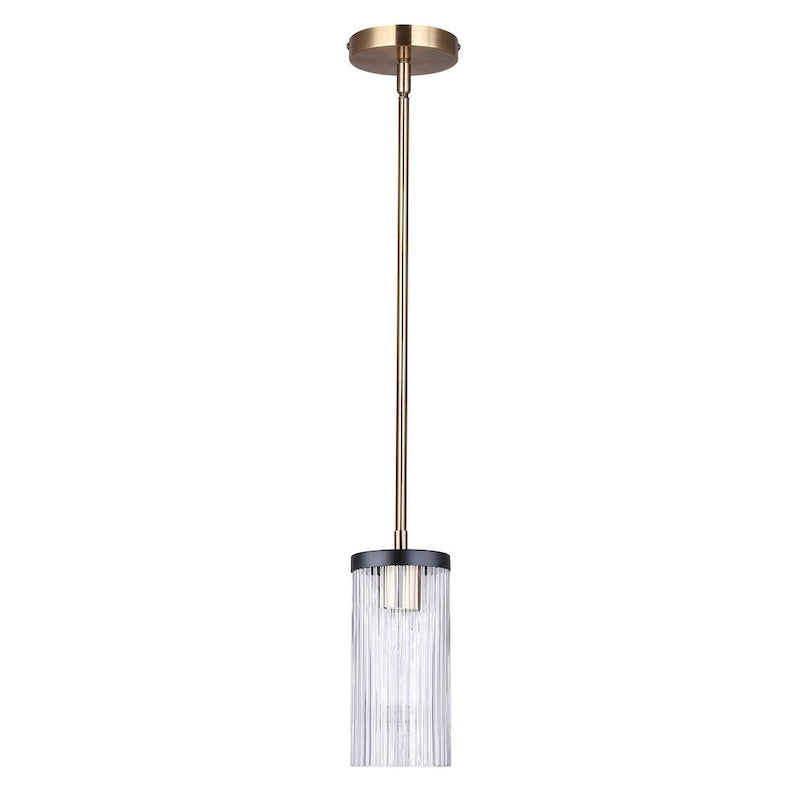 JENNER 60-Watt 1 Light Matte Black and Gold Mid Century Modern Pendant with Clear Glass Shade