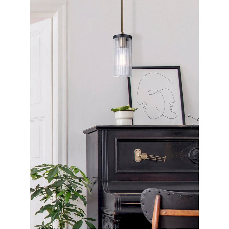 JENNER 60-Watt 1 Light Matte Black and Gold Mid Century Modern Pendant with Clear Glass Shade