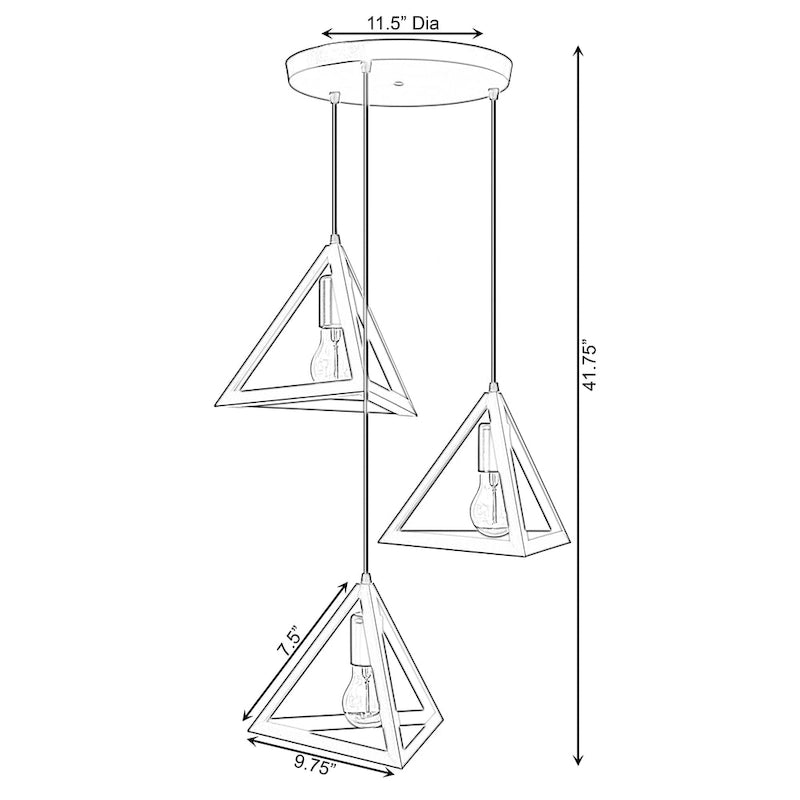 Modern 3 Bulb Triangle Shapes Ceiling Hanging Light Fixture, Black Decorative Chandelier