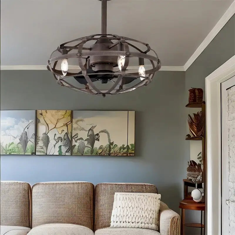 Industrial Ceiling Fan Light with Remote Control - N/A